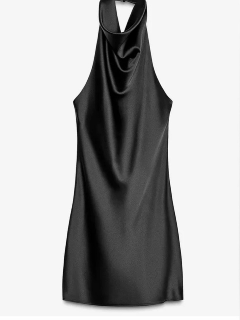 Zara Black Satin Cowl Halter Dress